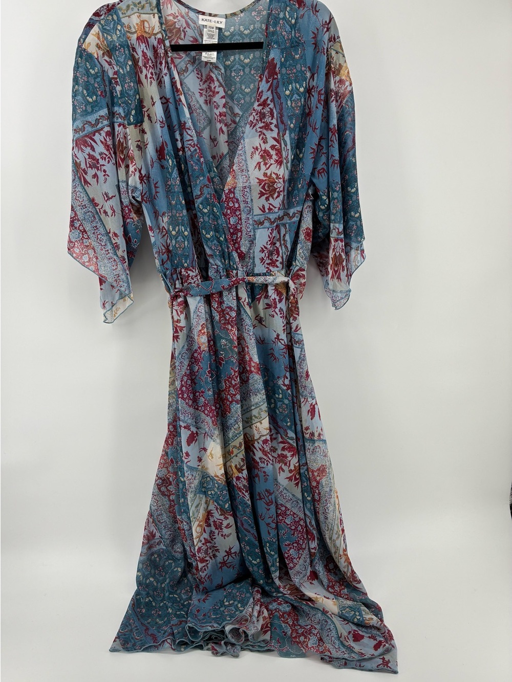 Boho Blue Floral Patchwork Maxi Dress with Tie Waist - Picture 1 of 13